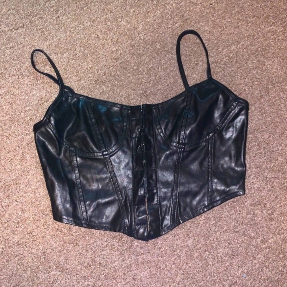 Black Faux Leather Corset Top